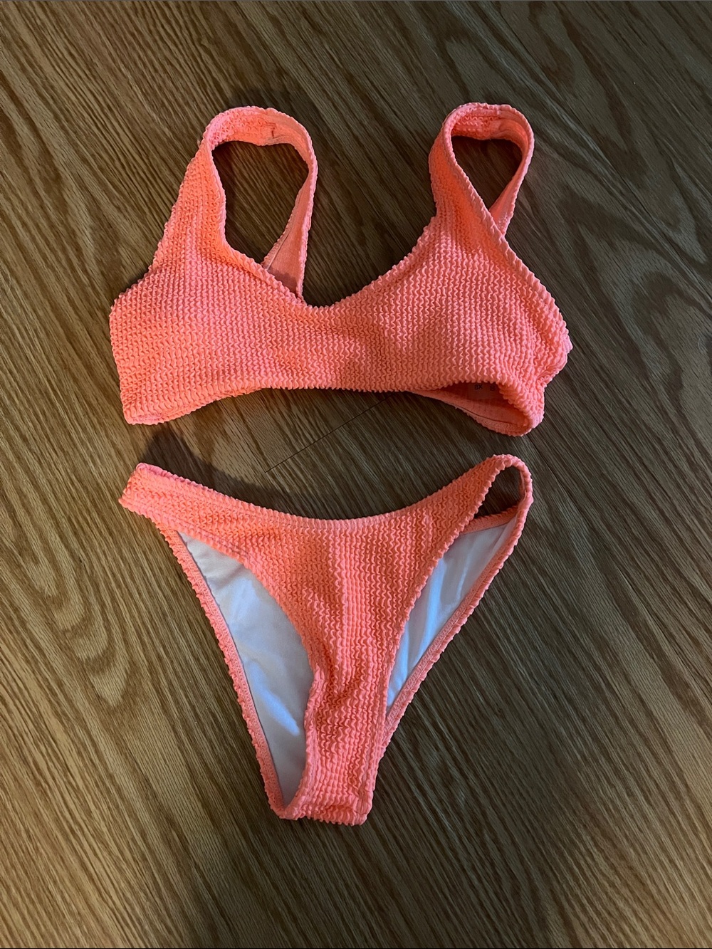 Textured Coral Pink Bikini Set